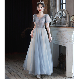 蓝色晚礼服女高级感轻奢高端小众学生毕业成人礼服声乐艺考演出裙