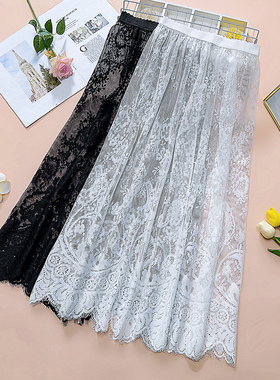 蕾丝半身裙女2025新款韩版春秋冬a字高腰网纱百搭中长款仙女裙子
