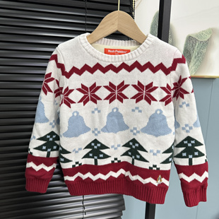 瑕疵染色福利儿童加绒毛衣秋冬男童节日线衣女童加厚圆领110-150