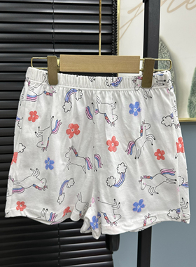外贸元单女童夏季短裤纯棉卡通独角兽印花可爱休闲裤热裤手感柔软