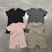 36M外贸欧美单女宝宝新生儿拉架弹力棉豹纹短爬连体衣大码 洋气