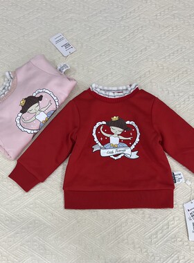 80-120女童双层加厚卫衣公主风针织毛衣拼接圆领套头卫衣百搭保暖