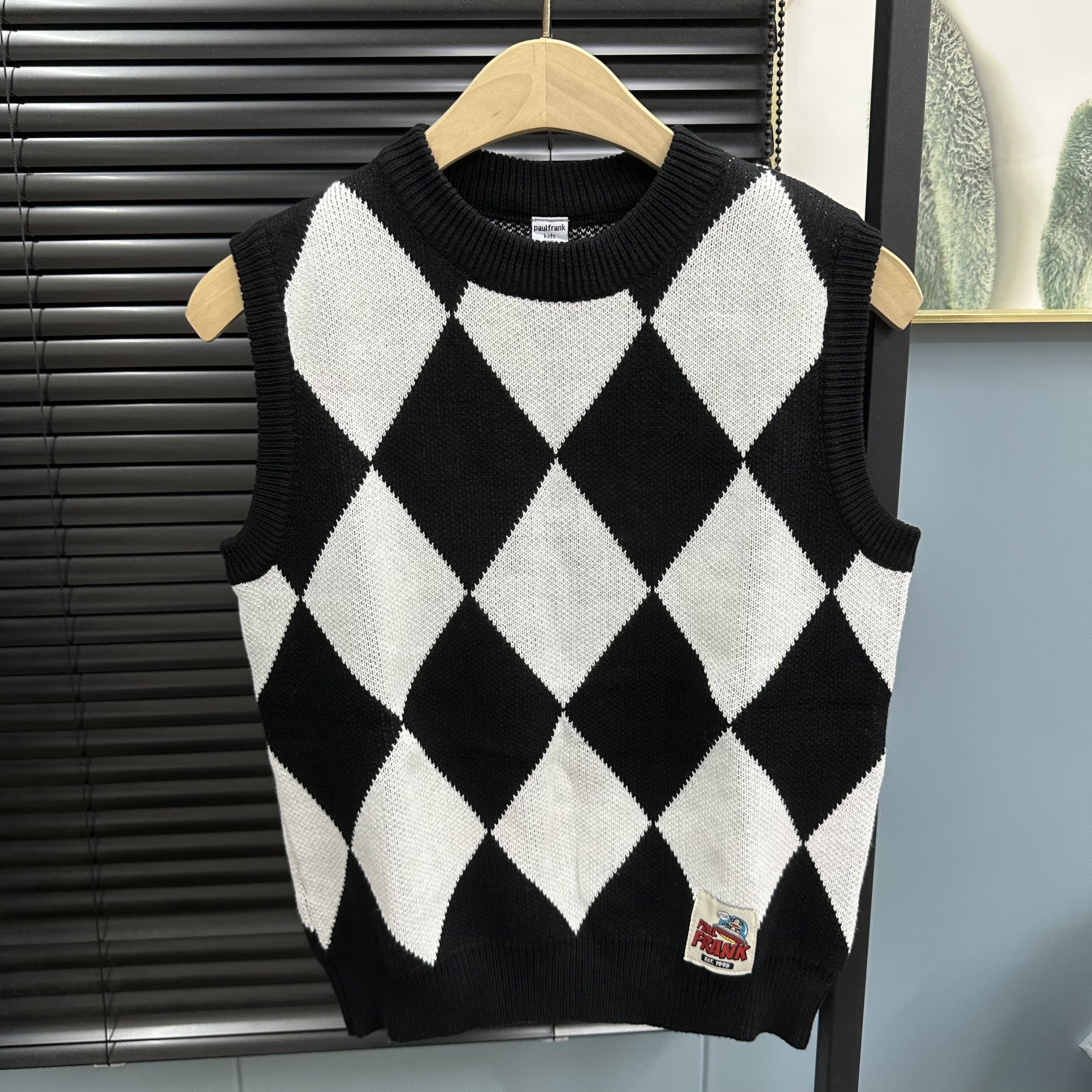 男童毛衣背心春秋装新款套头针织衫中小儿童格子马甲菱形格子毛衣