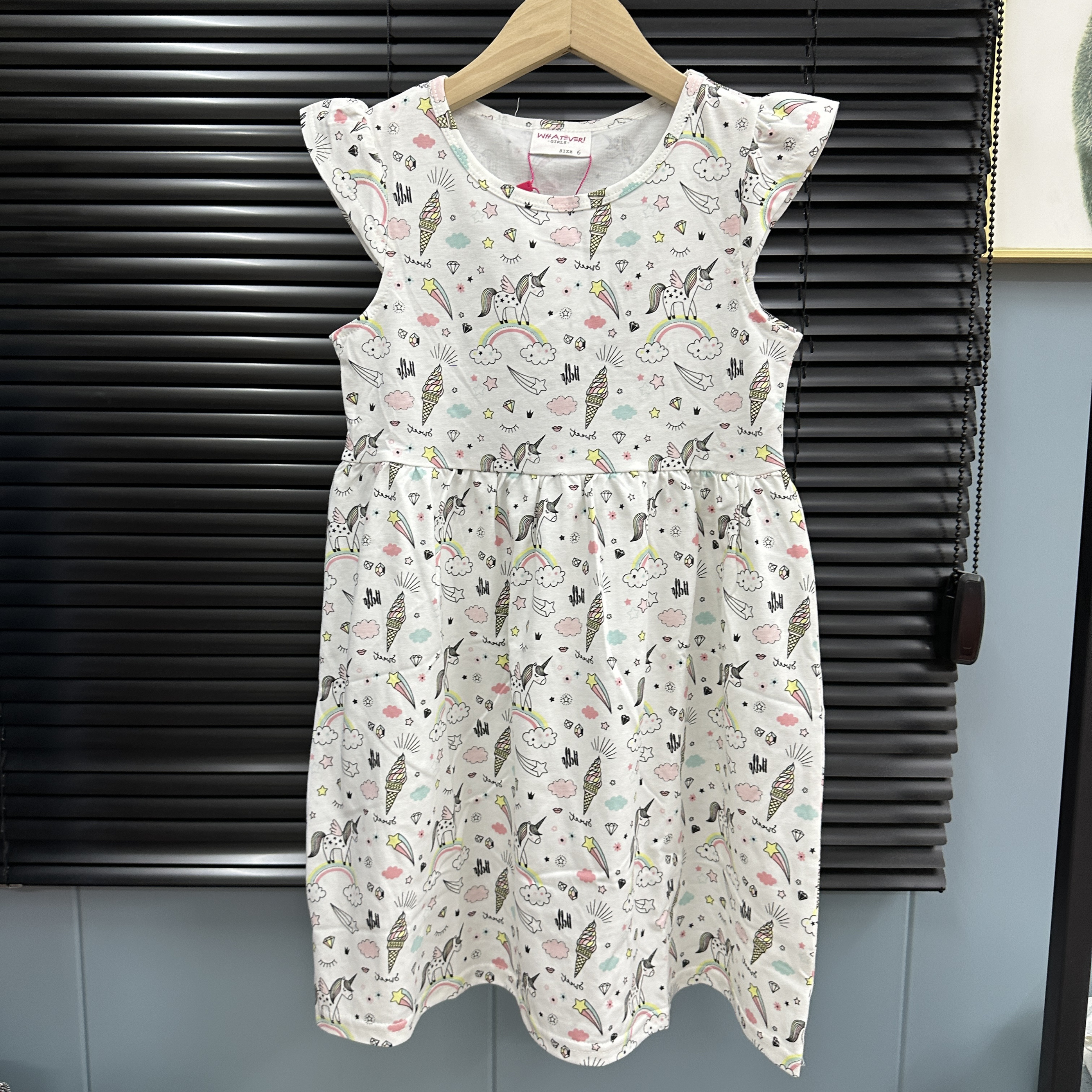 80-150夏装新品中大童满印纯棉小飞袖连衣裙欧美单时尚街头潮流萌