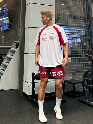 Satjdm美式短袖拼接撞色插肩篮球训练T恤健身跑步体育生[星耀]