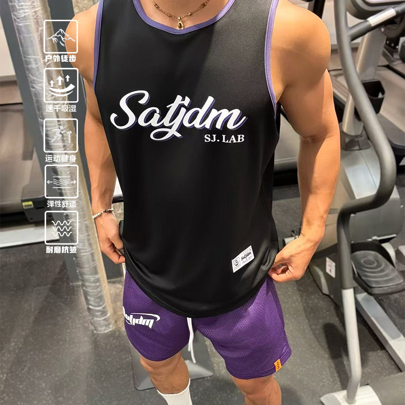 Satjdm美式拼接速干凉感背心图片