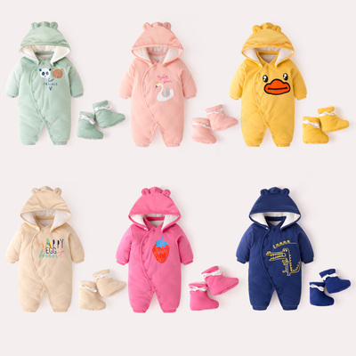 女宝宝连体衣加厚哈衣婴幼儿冬装男新生儿衣服潮婴儿冬季外出抱衣