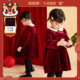 女童红丝绒连衣裙拜年服儿童过年服宝宝新年衣服婴儿唐装 裙子冬款