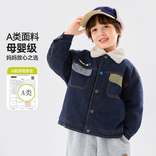 儿童加绒牛仔外套宝宝冬季上衣男童棉服婴儿新款衣服女童加厚童装