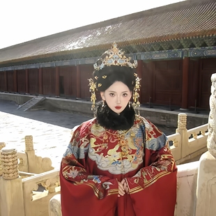 明制汉服领补蟒袍织金青中女圆领袍提拜年影视表演中国风织金冬款