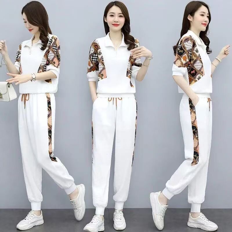 冰丝运动服套装女夏季2026新款时尚洋气显瘦连体休闲裤两件套减龄