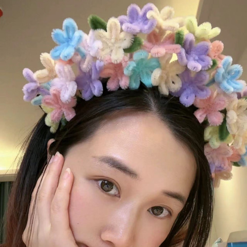 【成品】扭扭棒手工制作簪花发饰花朵花环发箍幼儿园儿童头饰