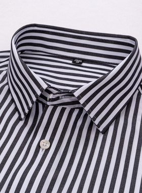 var2025春秋全棉免烫男士长袖黑白条纹衬衫西装打底外穿商务休闲