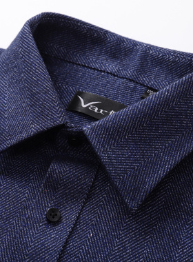 var秋冬新款加厚全棉法兰绒磨毛长袖男士衬衫中年有口袋尖领开衫