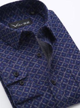 var佤诺高质春秋厚款磨毛中年男士长袖衬衫纯棉爸爸装法兰绒格子