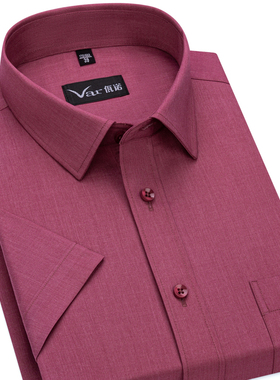 高级感冰丝竹纤维柔顺短袖衬衫中年男士红色半袖薄款弹性有口袋