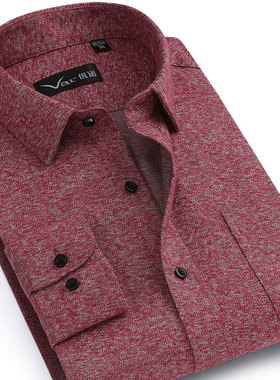 var高端全棉磨毛法兰绒男士长袖衬衫商务休闲酒红色男装打底衬衣