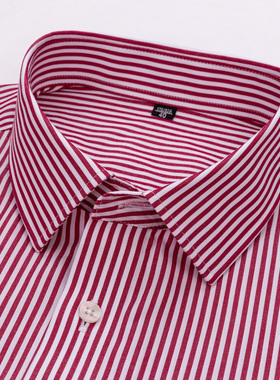 var2025春秋全棉男士长袖红条纹免烫衬衫高级感商务休闲打底西装