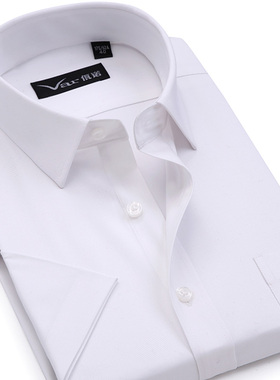 高级感冰竹纤维男士短袖衬衫纯白色商务工装半袖薄款正装寸衫