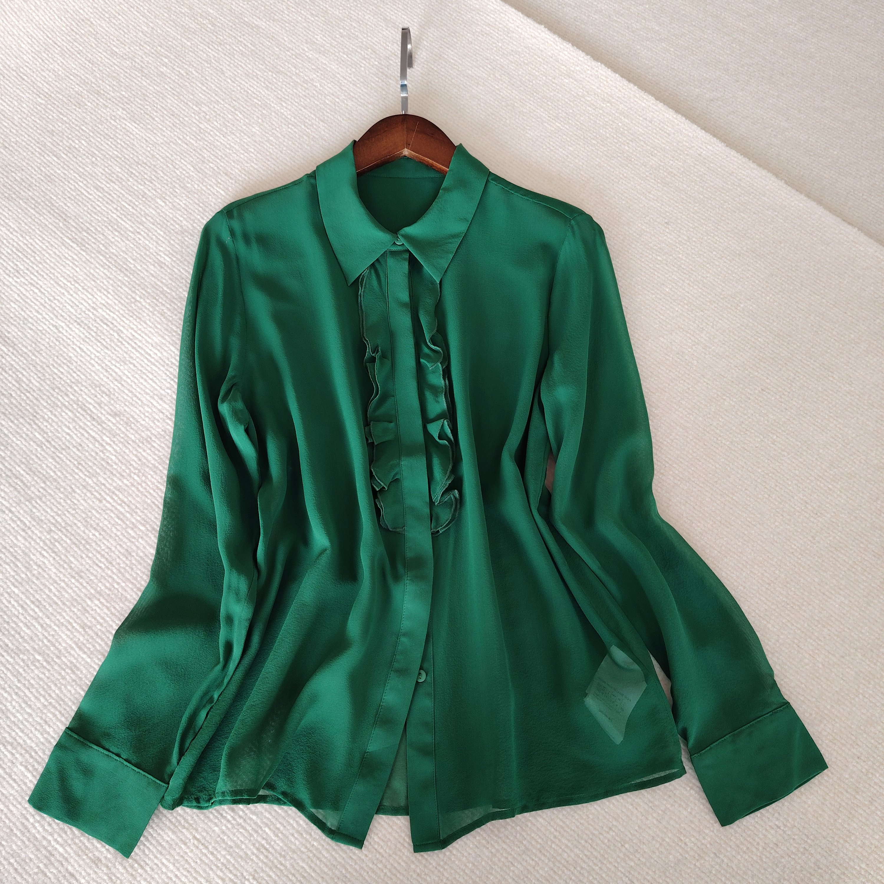真丝乔其桑蚕丝修身长袖衬衫
