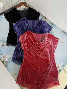 大牌真丝丝绒桑蚕丝春装女修身荡领抹袖纯名媛淑女知性上衣有小码