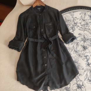 立领长袖 衬衣衬衫 桑蚕丝工装 裙式 风衣 洋气中长款 出口单真丝修身