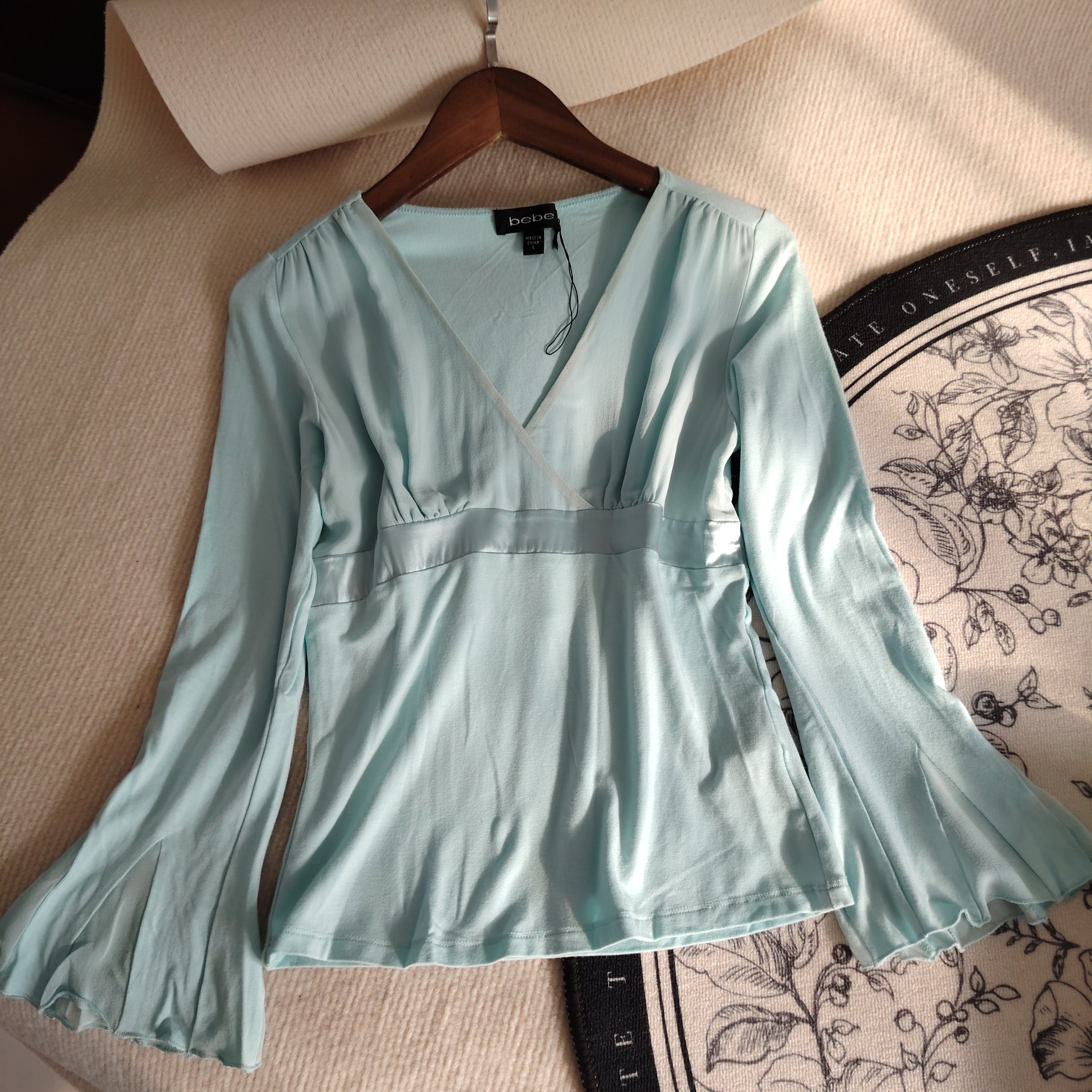 出口52姆弹力材质V领七分袖桑蚕丝拼接针织衫纯色套头上衣t恤