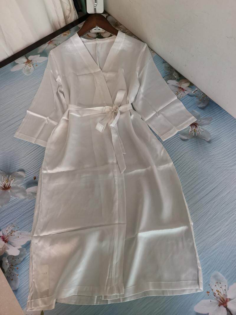 轻奢真丝素绉缎中长款桑蚕丝纯色和服袍家居服睡袍浴袍外搭风衣