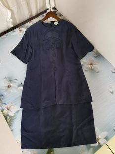 磨砂真丝复古风女装高端刺绣假两件修身短袖淑女女装连衣裙微瑕