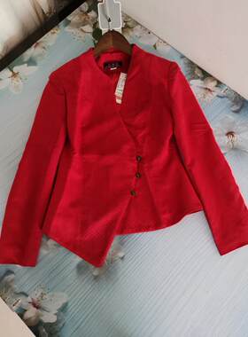 竹*中国红长袖碧绿纽扣中式西服
