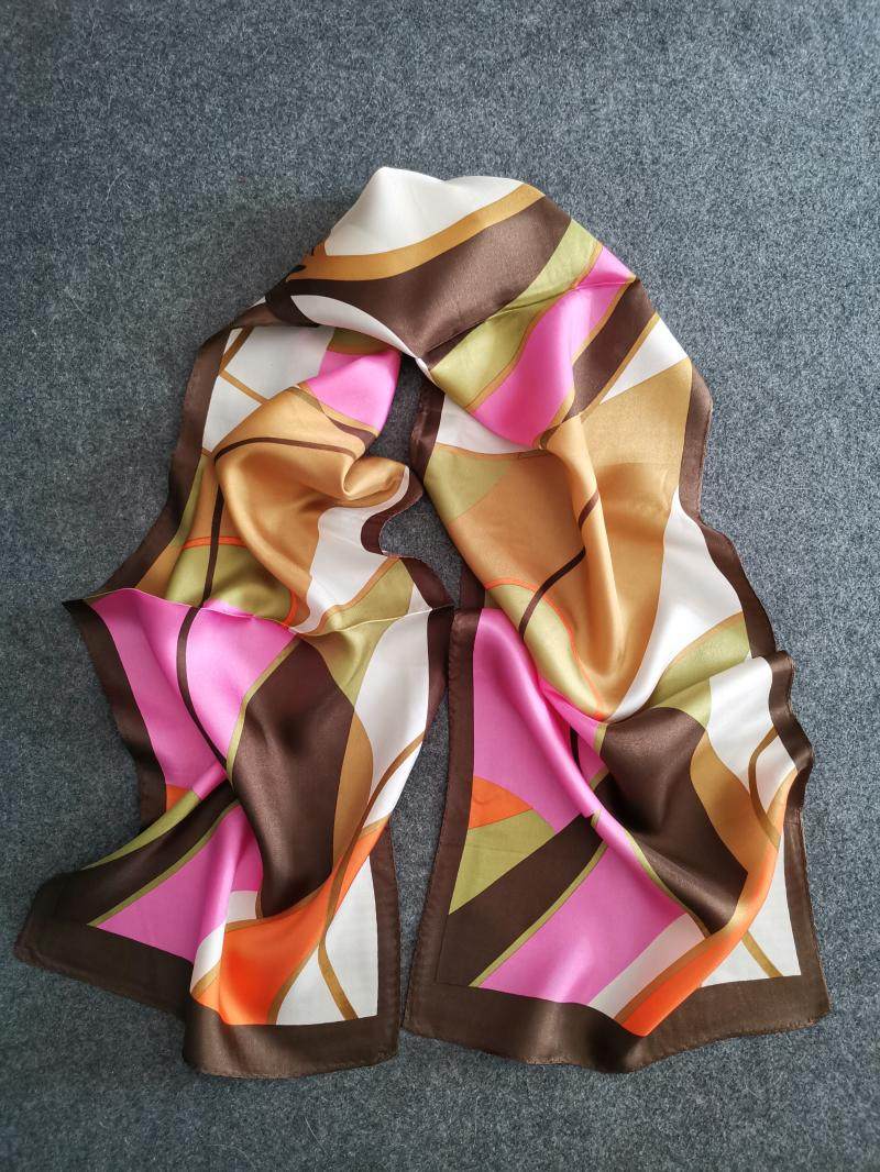 高端真丝斜纹中方巾桑蚕丝花色长方形丝巾女丝绸装饰围巾秋冬