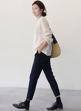 秋冬季加厚小脚西装裤女直筒修身长裤休闲显瘦毛呢九分裤烟管裤子