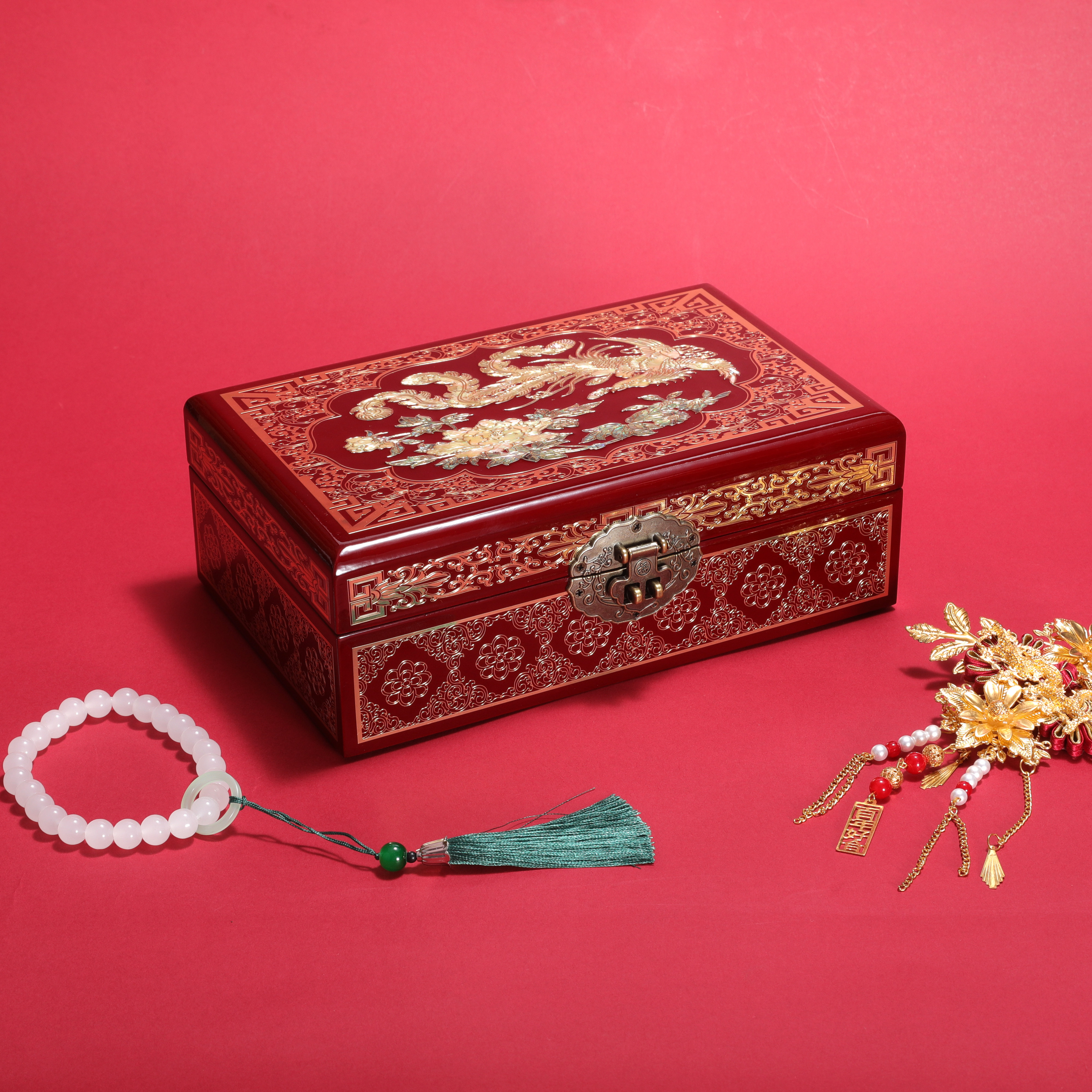 平遥漆器复古首饰盒三金珠宝高档收纳盒螺钿镶嵌木质妆奁陪嫁结婚,饰品/流行首饰/时尚饰品新,首饰盒,淘宝优惠券,粉丝福利购,淘宝优惠卷