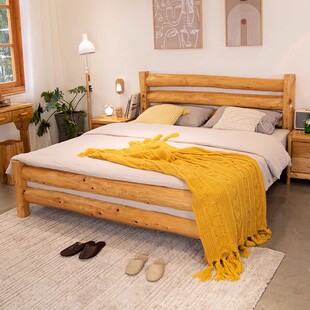 柏木床原木床现代中式全实木双人床原生态田园主卧酒店民宿家具