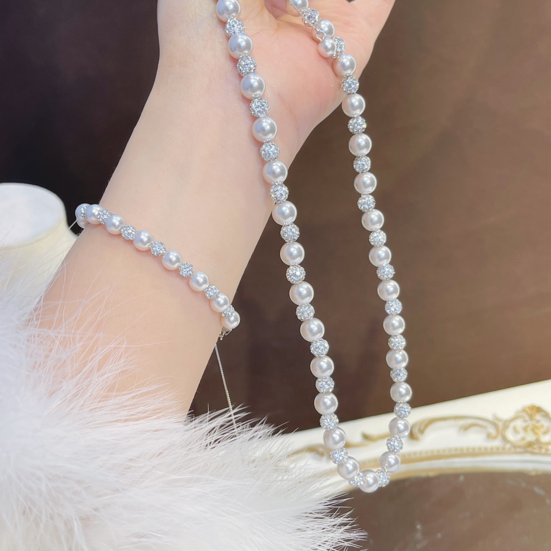 s925纯银贝珠闪球项链手链串珠高级感小众香巴拉水晶锆石球女饰