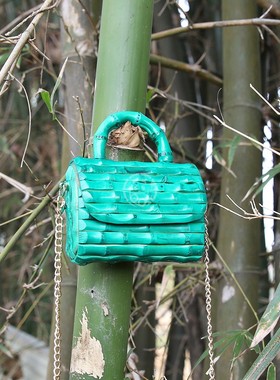 竹节mini小手提包零钱口红钥匙时尚走秀绿色竹根单肩斜挎迷你包