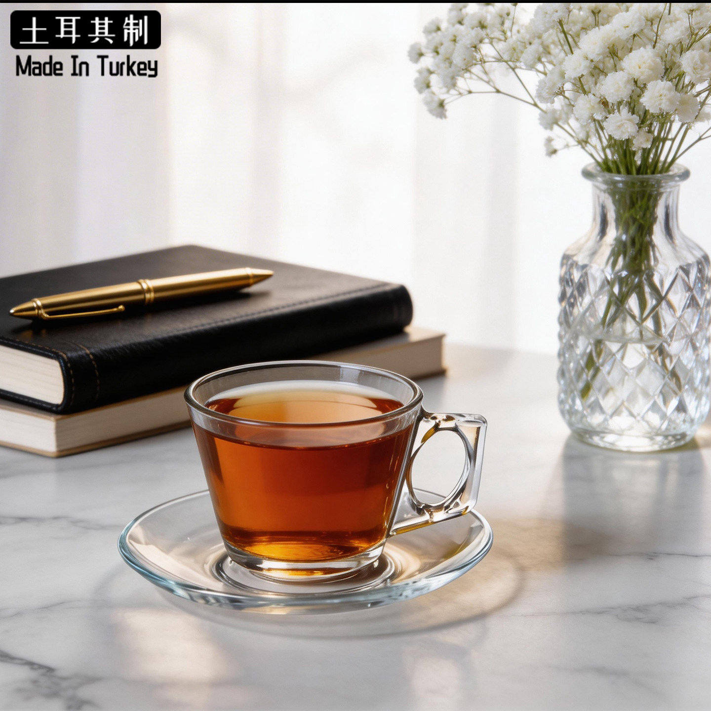 进口钢化玻璃红茶杯胶囊咖啡杯带托盘碟子下午茶透明玻璃杯水杯子