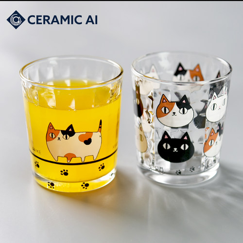 ceramic蓝日式可爱猫咪玻璃杯