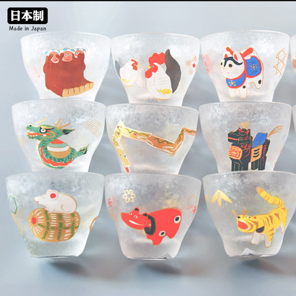 日本进口aderia石塚硝子十二生肖复古玻璃杯清酒具小口杯白酒杯子