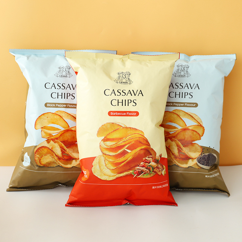 Cassava chips印尼进口LERNA莱纳木薯片黑胡椒烧烤味膨化食品138g