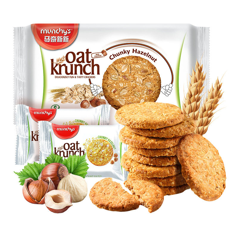 马奇新新Munchy's榛子味燕麦饼干208g办公室下午茶休闲零食年货