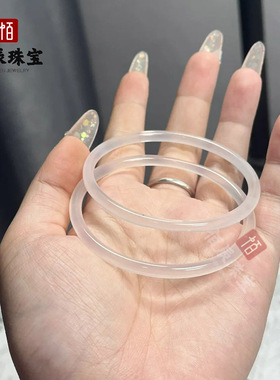 玉髓叮当镯天然冰种荔枝冻白玛瑙细条手镯4MM女款网红玉石镯子