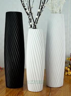 欧式干花花瓶简约现代白色插花家居客厅装饰品陶瓷摆件落地大花器