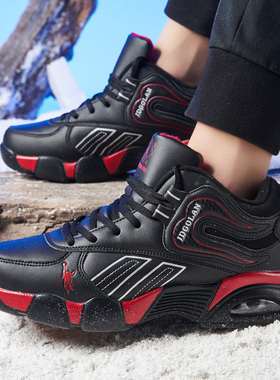 乔丹格兰冬季高帮板鞋加绒保暖防水运动鞋红色休闲鞋保暖鞋大棉鞋