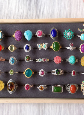 捡漏天然水晶戒指女碧玺欧泊蜜蜡海蓝宝绿松石黄水晶钛晶幽灵排戒