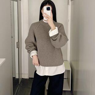 极简cosniu风驼色毛衣粗针套头毛衣标准版型柔软羊毛廓形显瘦短款