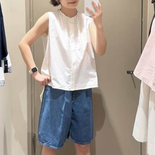 C*S女装标准版型褶裥无袖衬衫纯