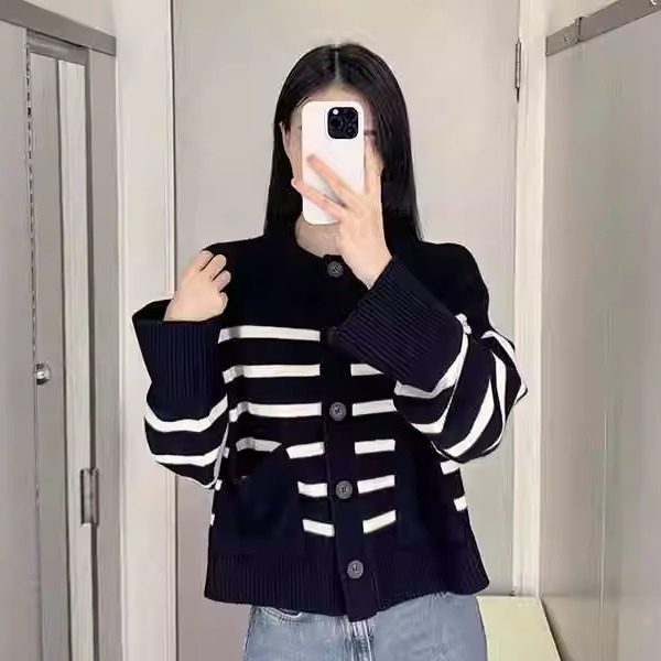 羊毛混纺毛衣条纹开衫开衫