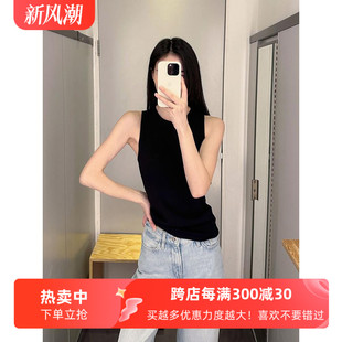 新款 极简风标准版 25夏季 针织衫 cosniu女背心 型圆领罗纹黑色无袖
