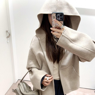 极简AC男女同款 宽松休闲简约羊毛混纺拉链连帽外套25双面尼短大衣